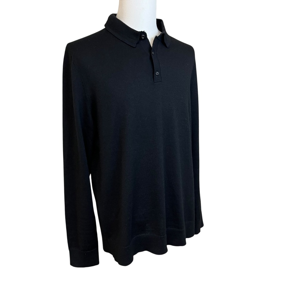 EXPRESS Black Merino Wool Blend Long Sleeve Polo Sweater Black Business Casual - Picture 9 of 14